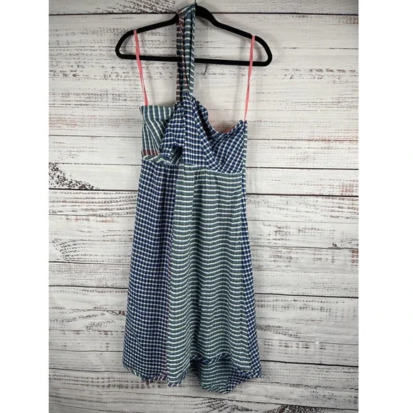 Maeve Dress Women's 10 Gingham One Shoulder Tie Stripe Anthropologie NWT - Picture 2 of 12